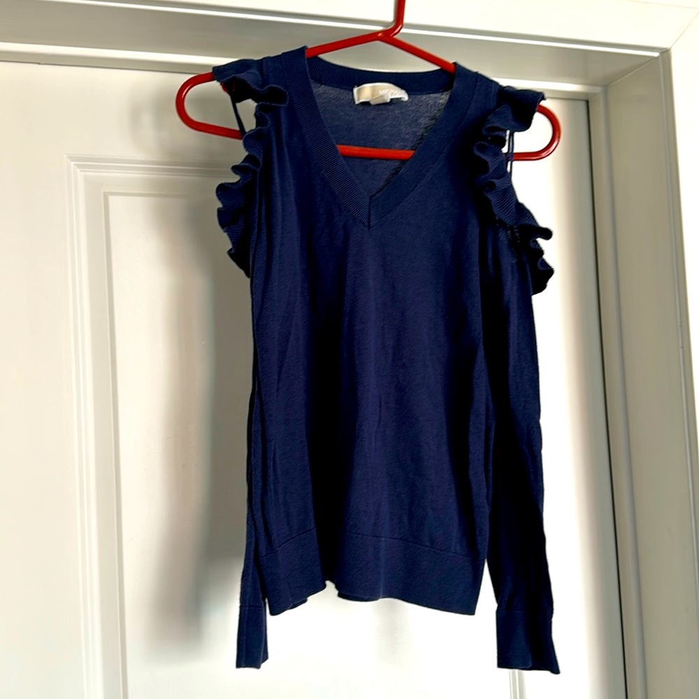 Michael Kors open shoulder sweater with ruffles, size XS